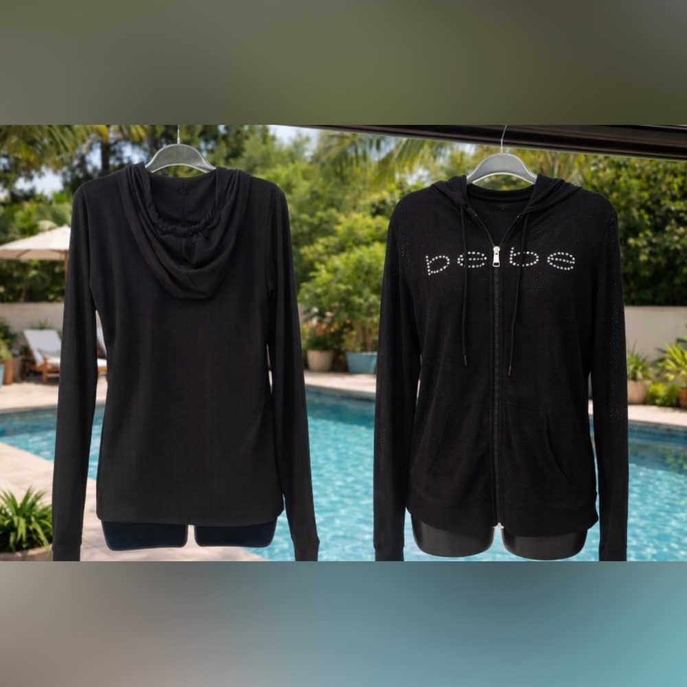 bebe Black Hoodie with Rhinestone Logo